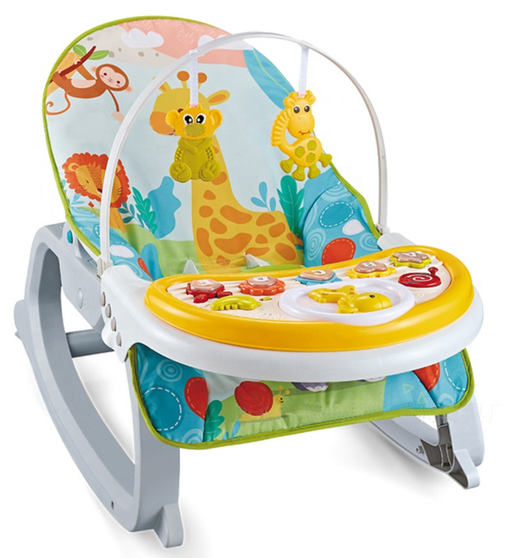 Silla mecedora, musical, vibradora y bandeja