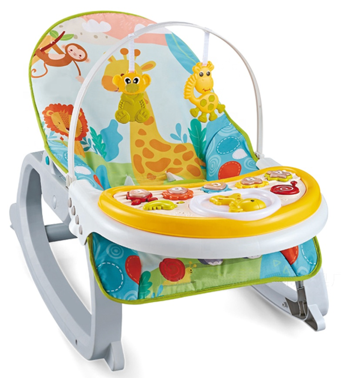 Silla mecedora, musical, vibradora y bandeja